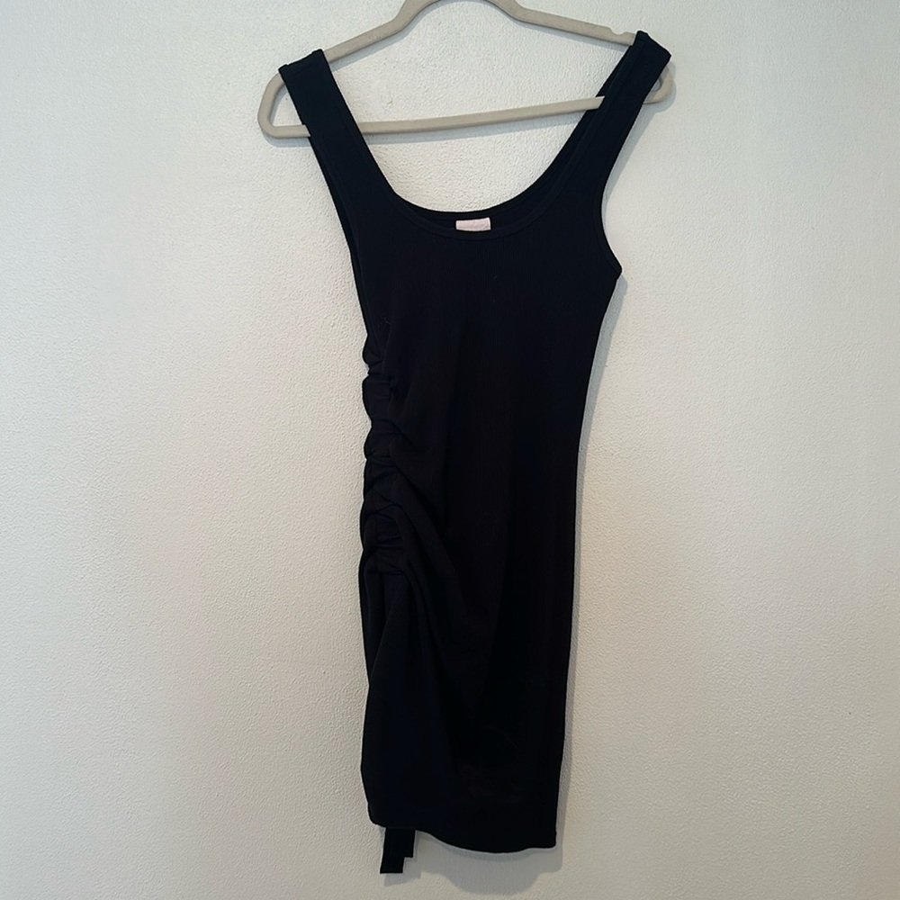 Black mini dress with tie on the side